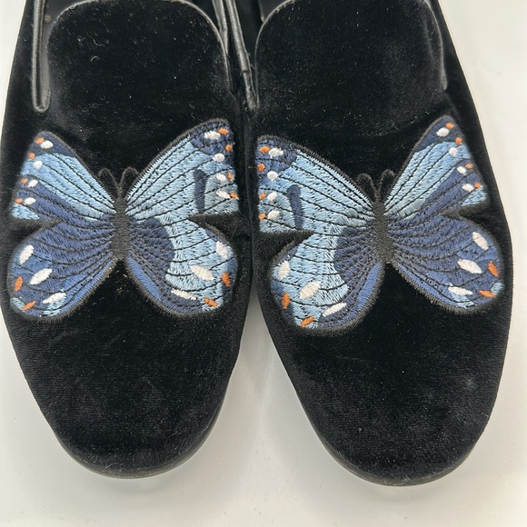 Aldo men’s Chaoswen embroidered butterfly black velvety slip-on shoes, size 7.5